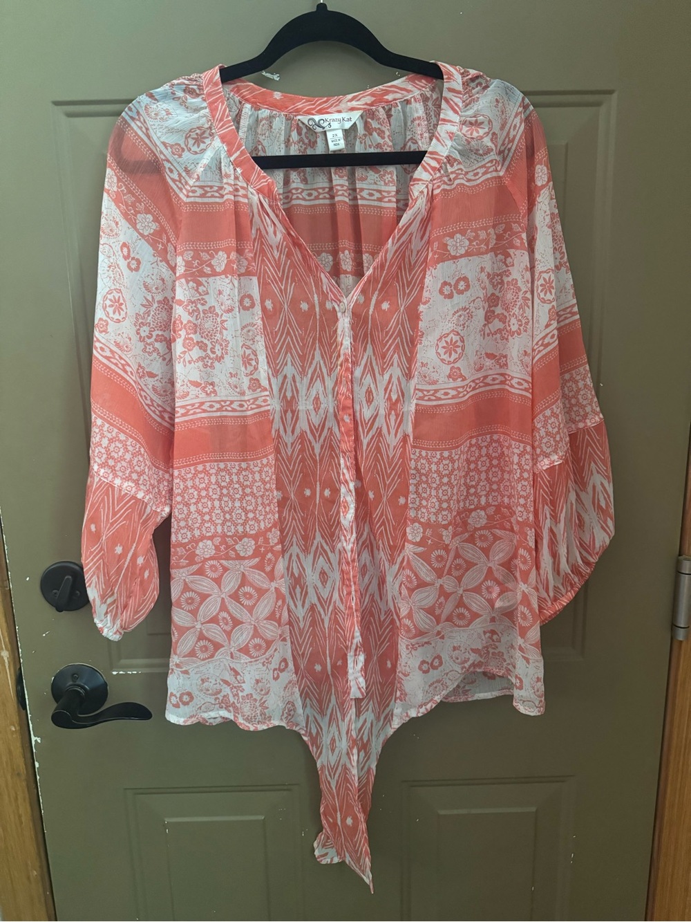 Coral & White Boho Print Women's Blouse